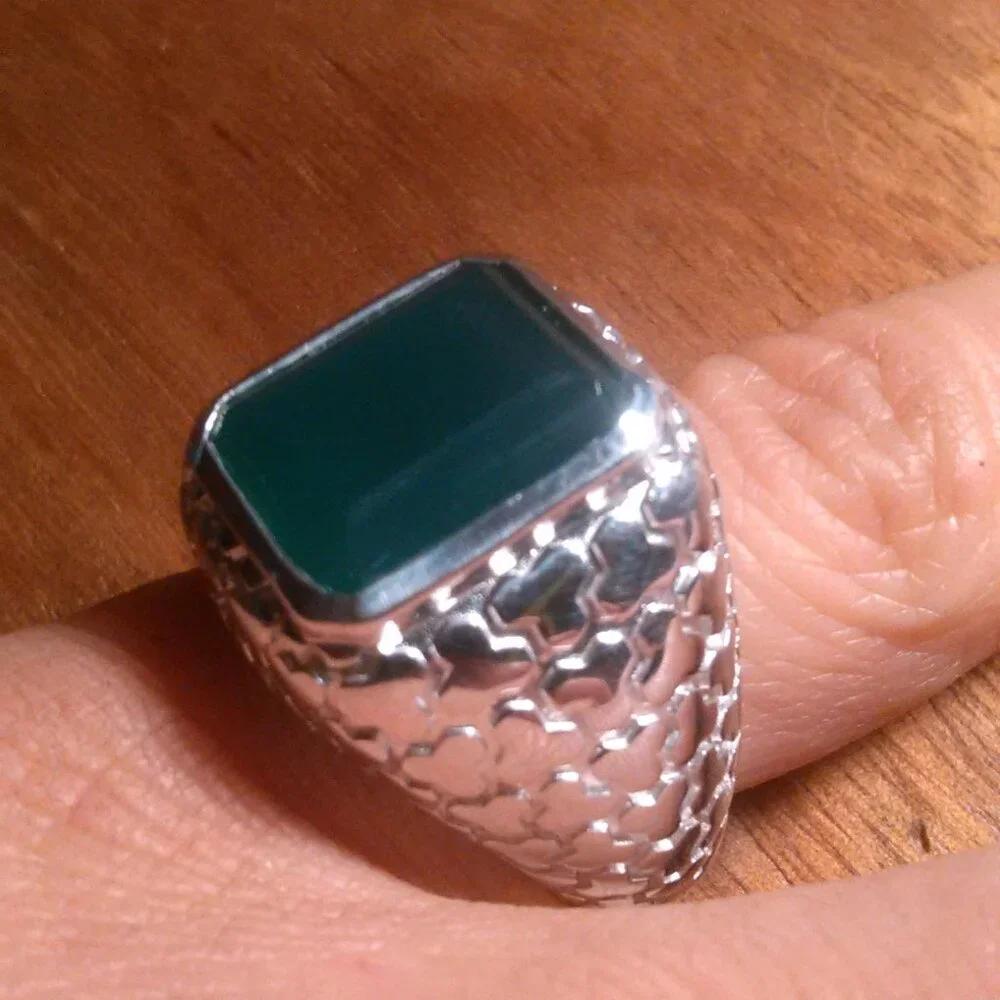 Men's Verde Onyx Art Deco Sterling Silver Ring (Size 6)